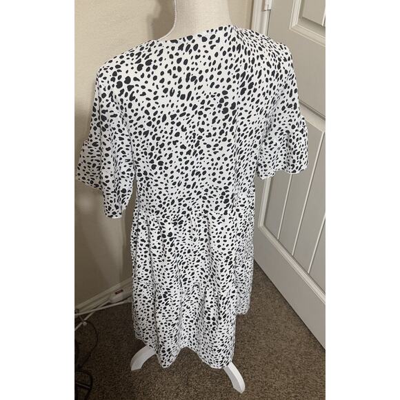 Dalmatian Tiered Polka Dot Mini Dress Spotted Black White Sz Small Spring Fun - Picture 9 of 9